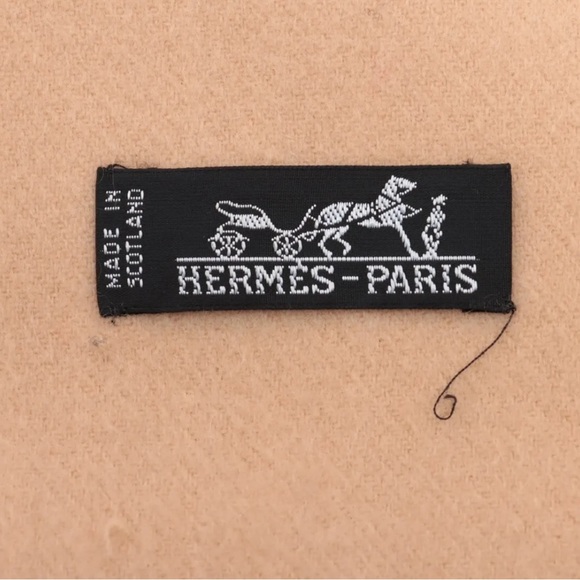 Hermes Logo Embroidered Cashmere Scarf Apricot - Picture 3 of 3